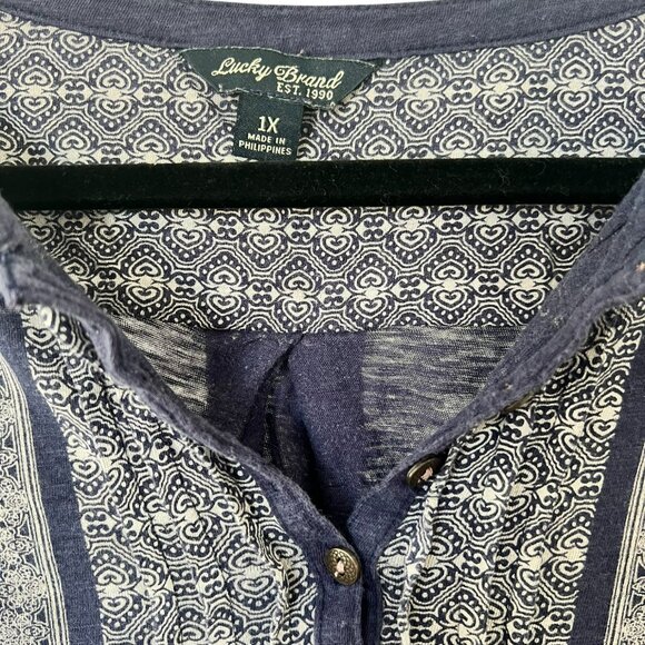 Women's Lucky Brand Blue Patterned Boho 3/4 Length Sleeve Top Size Large - Picture 3 of 3